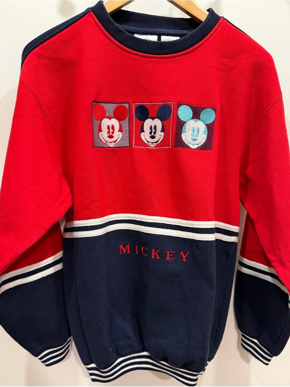 VINTAGE MICKEY & CO Colorblock Red White Blue Embroidered Crewneck Sweatshirt